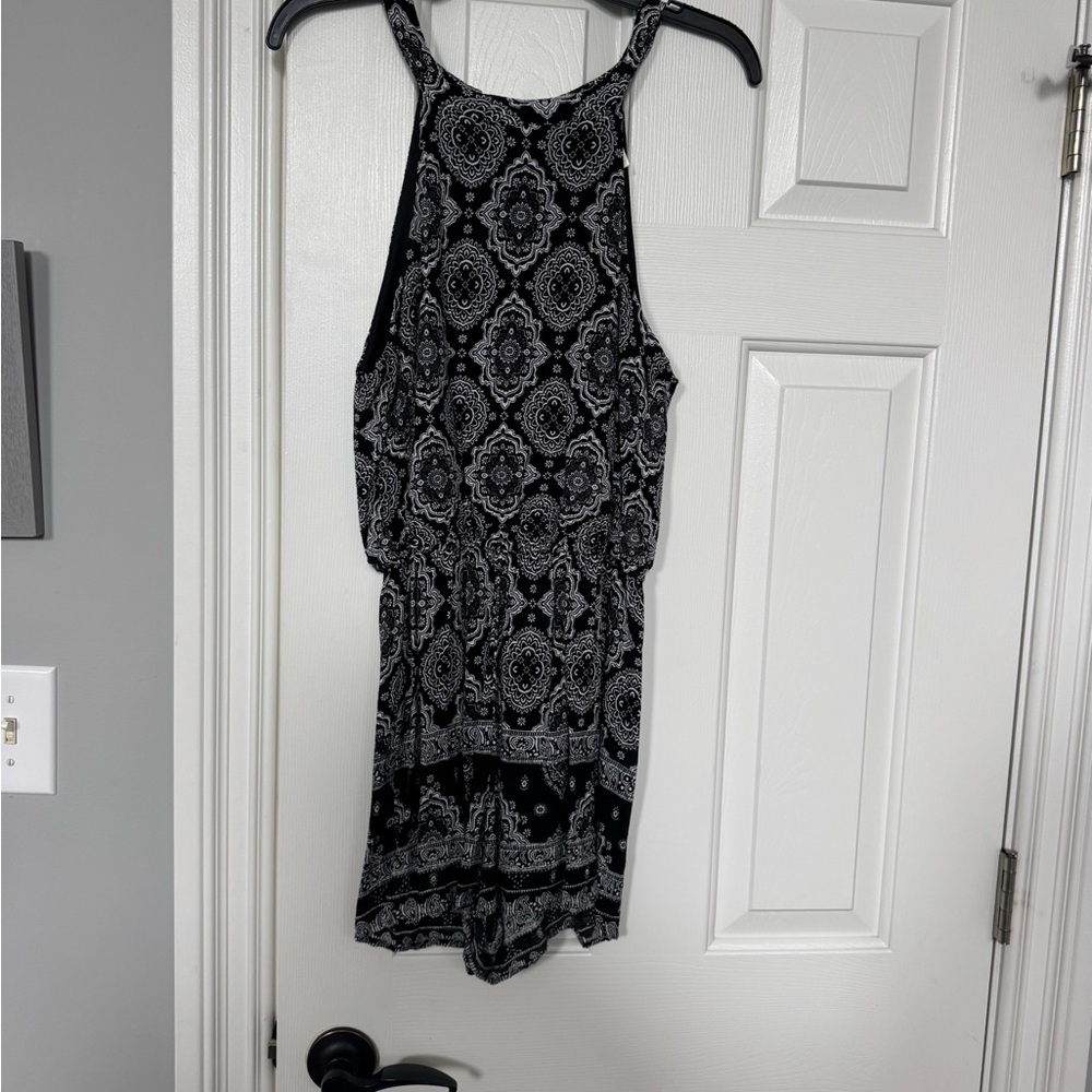 Altar'd State Black and White Bandana-Print Sleeveless Romper